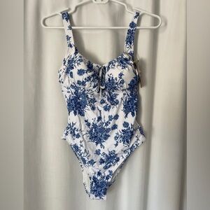 NWT Floral Blue and White One-Piece Swimsuit